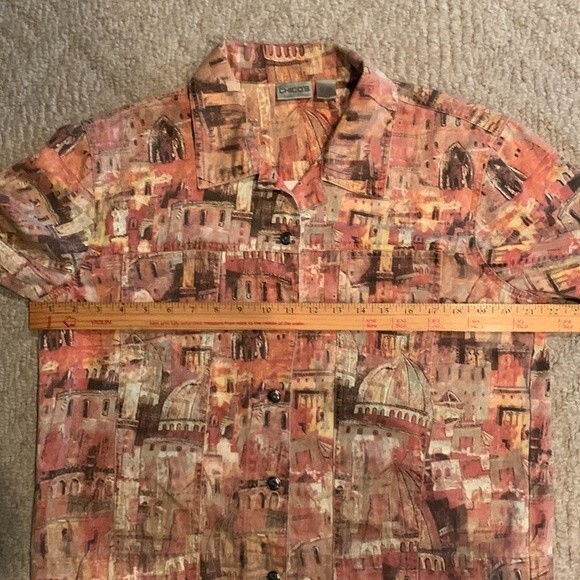 Chico’s Earth Tone European Cityscape Print Cotton Jean Jacket Size 2 - Picture 9 of 10